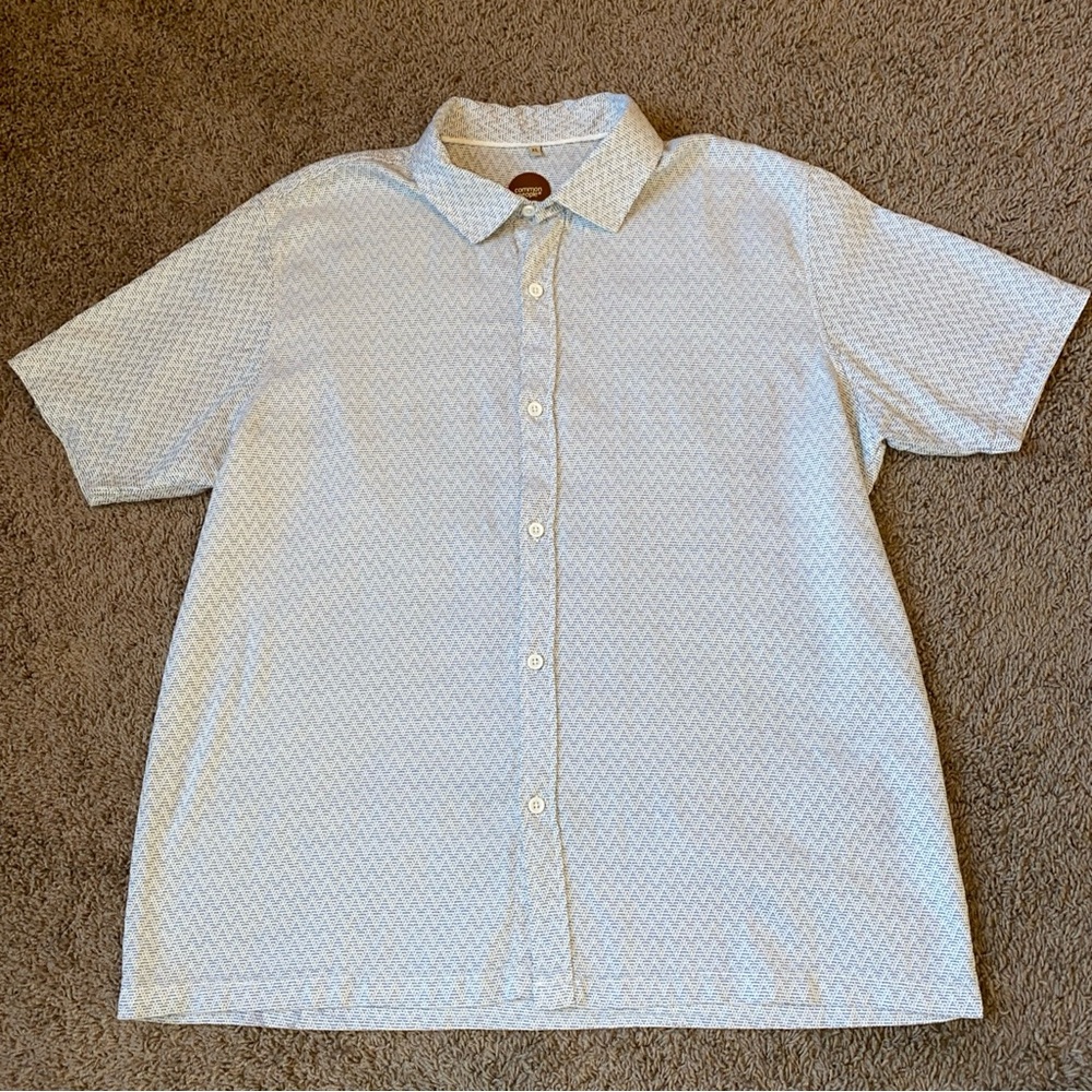 Common People Shirt Men's XL Blue Gray Geometric Short Sleeve Button Up Cotton